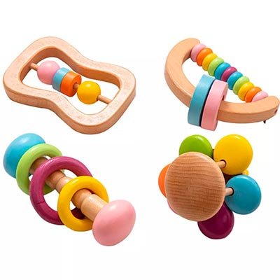 Juego de 4 sonajeros coloridos de madera para bebes de regalo